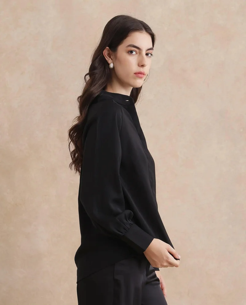 Rareism Women's Poly Blend Cuffed Sleeve Top