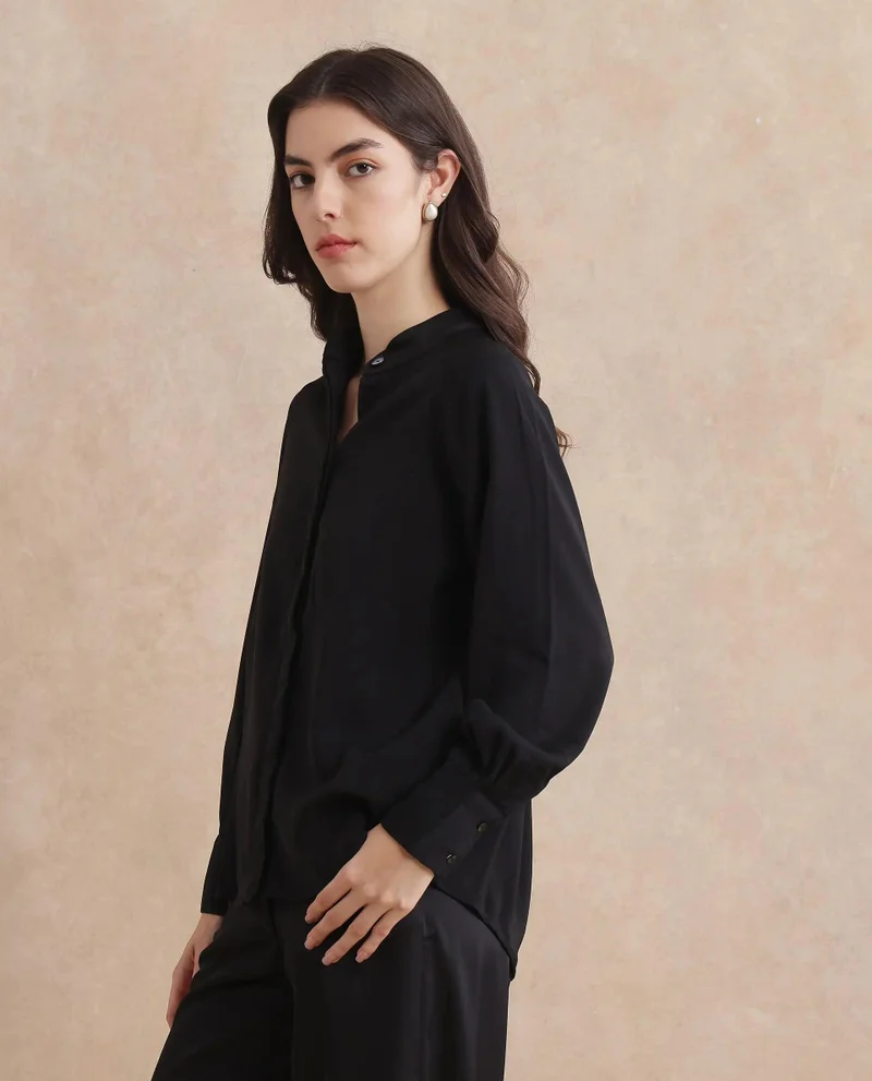 Rareism Women's Poly Blend Cuffed Sleeve Top