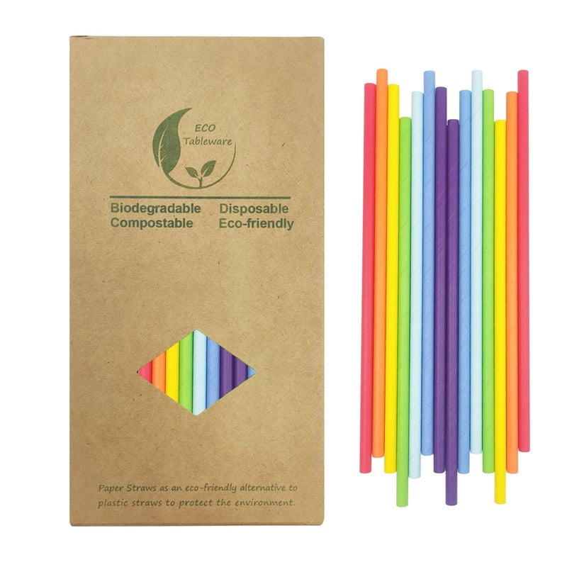 BOFA Eco Tableware Disposable Rainbow Paper Straws  100 Counts Solid Single Plain Color In Assorted 7 Colors Multi Colors Straws Paper Drinking Straw for DIY Crafts  Birthday Party  Cake Pop Sticks - Image 1
