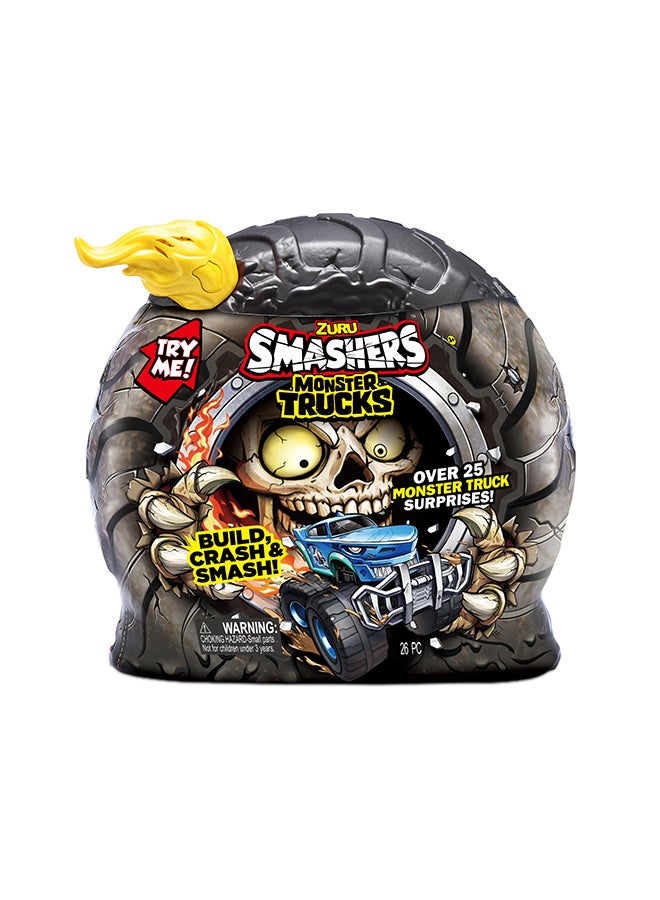 SMASHERS مفاجأة شاحنة الوحوش (شاحنة الديناصور) مع 25 مفاجأة لجمع شاحنة الوحش، اكتشاف مواد سلايم رملية، مجموعة ألعاب للأطفال الأولاد من 3 سنوات فما فوق - Image 1