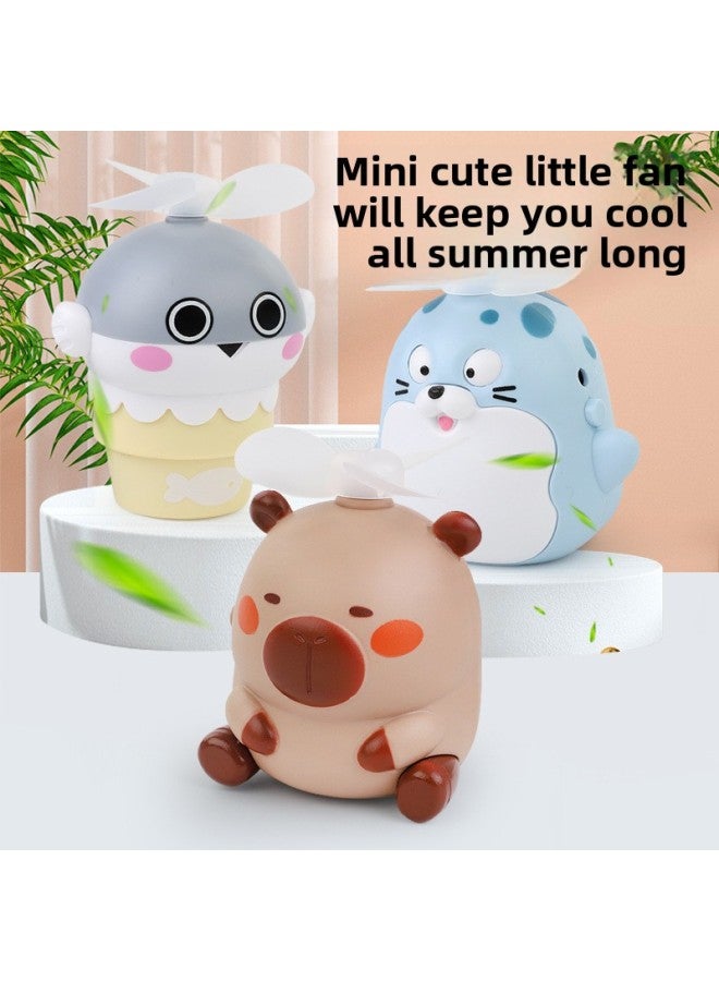 general Le Jier Summer Kapibala Mini Fan USB Charging Card Portable Handheld Fan Toy Gift-Color:Seal Charging - Image 2