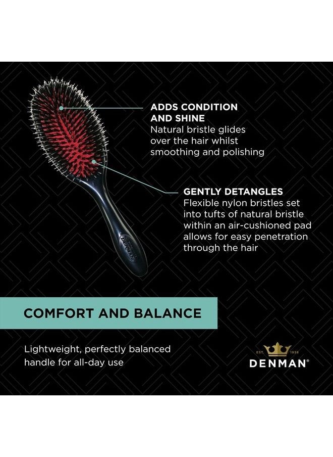 DENMAN - Cushion Hair Brush (Medium) with Soft Nylon Quill Boar Bristles - Porcupine Style for Grooming, Detangling, Straightening, Blowdrying and Refreshing Hair – Black, P081M - Image 1