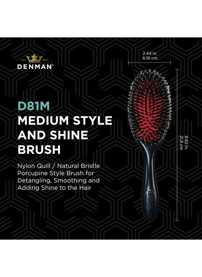 DENMAN - Cushion Hair Brush (Medium) with Soft Nylon Quill Boar Bristles - Porcupine Style for Grooming, Detangling, Straightening, Blowdrying and Refreshing Hair – Black, P081M - Image 1