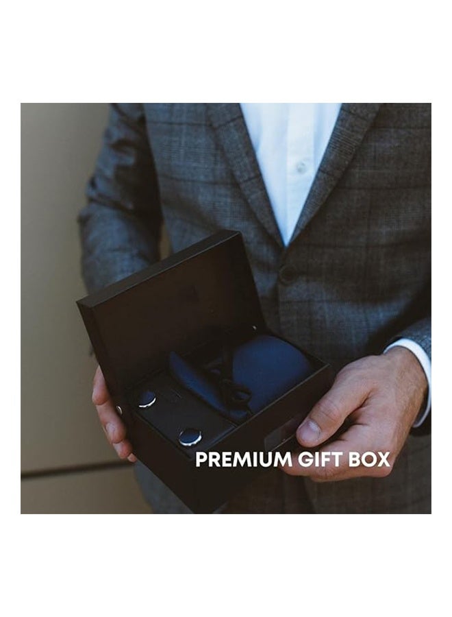 Lemon Ties for Men Set with Pocket Square Cufflink and Tie Clip, Necktie Handkerchief in Gift Box for Wedding and Business(Navy Blue) - Image 2