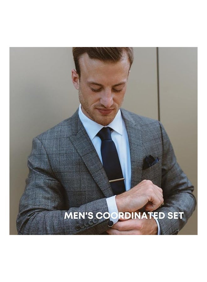 Lemon Ties for Men Set with Pocket Square Cufflink and Tie Clip, Necktie Handkerchief in Gift Box for Wedding and Business(Navy Blue) - Image 4