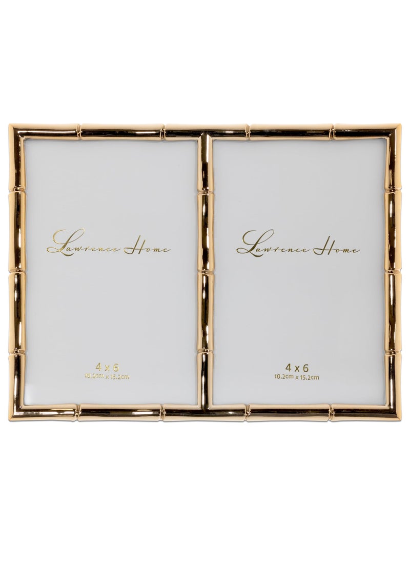 Lawrence Frames Lawrence Frames 4x6 Double Gold Metal Picture Frame with Bamboo Design  - Image 1