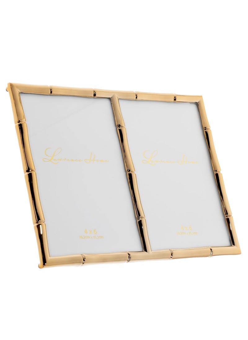 Lawrence Frames Lawrence Frames 4x6 Double Gold Metal Picture Frame with Bamboo Design  - Image 2