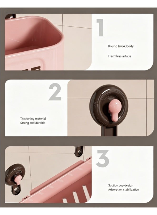 Suction Cup Bathroom Shelf, No Drill Wall Mount Shower Caddy, Reusable Removable Bathroom Storage Organizer, Heavy Duty Space Saving Toiletries Rack, Thickened Plastic Shower Shelves for Bathroom Kitchen, Pink - Image 4