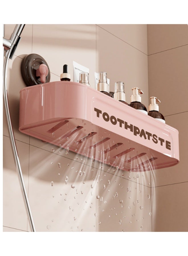 Suction Cup Bathroom Shelf, No Drill Wall Mount Shower Caddy, Reusable Removable Bathroom Storage Organizer, Heavy Duty Space Saving Toiletries Rack, Thickened Plastic Shower Shelves for Bathroom Kitchen, Pink - Image 2
