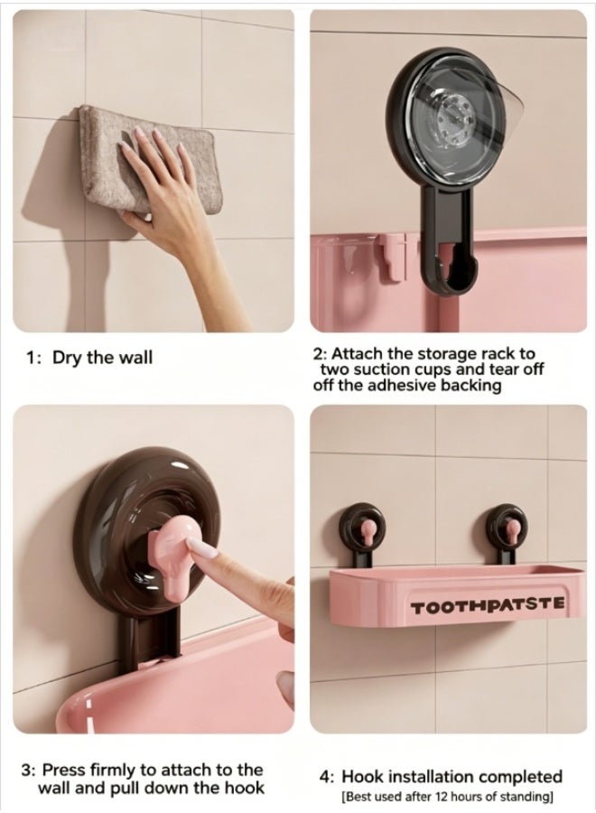 Suction Cup Bathroom Shelf, No Drill Wall Mount Shower Caddy, Reusable Removable Bathroom Storage Organizer, Heavy Duty Space Saving Toiletries Rack, Thickened Plastic Shower Shelves for Bathroom Kitchen, Pink - Image 5