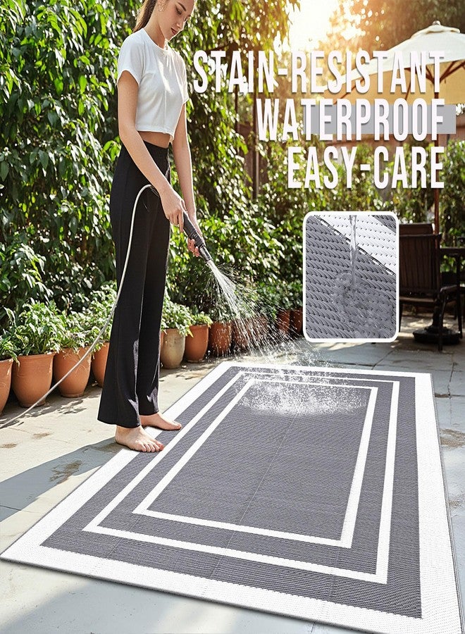 OLANLY Outdoor Rug 5x8 ft Waterproof, Reversible Outdoor Plastic Straw Rug, RV Mat, Indoor Outdoor Carpet Clearance for Patio, Camping, Balcony, Deck, Backyard, Grey & White - Image 3