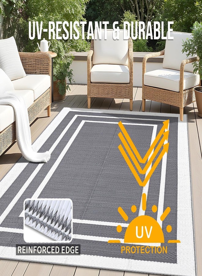 OLANLY Outdoor Rug 5x8 ft Waterproof, Reversible Outdoor Plastic Straw Rug, RV Mat, Indoor Outdoor Carpet Clearance for Patio, Camping, Balcony, Deck, Backyard, Grey & White - Image 4