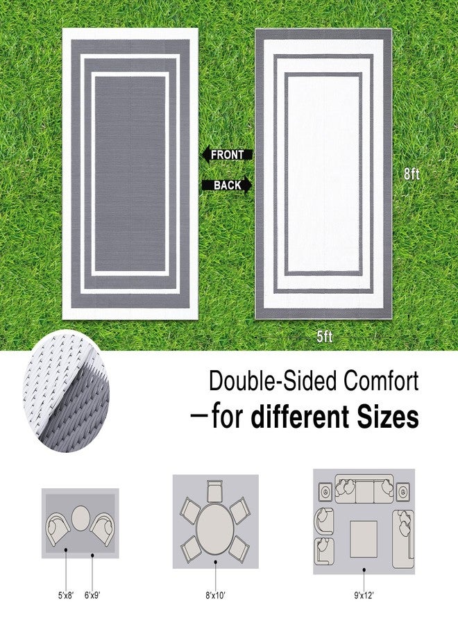 OLANLY Outdoor Rug 5x8 ft Waterproof, Reversible Outdoor Plastic Straw Rug, RV Mat, Indoor Outdoor Carpet Clearance for Patio, Camping, Balcony, Deck, Backyard, Grey & White - Image 2