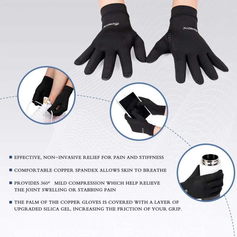 HENOTIC Copper Arthritis Gloves for Women Men, Touch Screen Anti-Slip Arthritis Compression Gloves for Relieving Carpal Tunnel Aches, Rheumatoid Pains, Joint Swell - Image 3