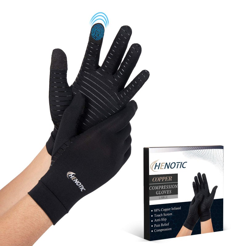 HENOTIC Copper Arthritis Gloves for Women Men, Touch Screen Anti-Slip Arthritis Compression Gloves for Relieving Carpal Tunnel Aches, Rheumatoid Pains, Joint Swell - Image 1