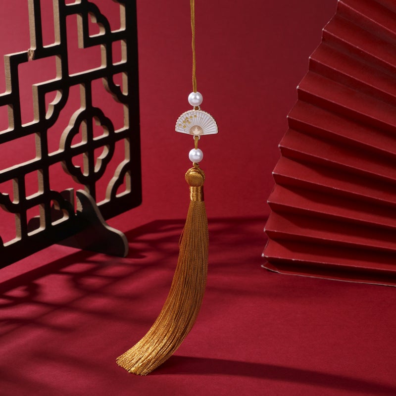 Generic Pearl White Fan Tassel Chinese Hanfu Car Pendant Yellowish brown