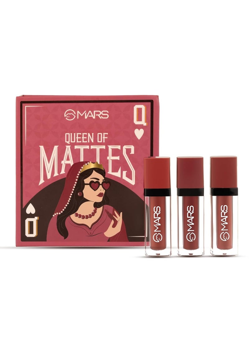 MARS Queen of Mattes Liquid Lipsticks Box Set of 3 (13.5 ml) (BLUSHED NUDES) | Smudgeproof & Transferproof | Intense Pigmentation Long-Lasting Wear | Customizable Colors | Matte Finish - Image 1