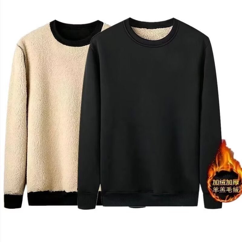 Winter Warm Thickened Base Shirt Crewneck Sweater Mens plus size Sweater Fat Work Clothes Fat Guy Extra Large Top Light gray - Image 2