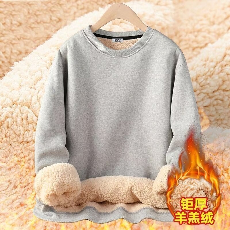 Winter Warm Thickened Base Shirt Crewneck Sweater Mens plus size Sweater Fat Work Clothes Fat Guy Extra Large Top Light gray - Image 1