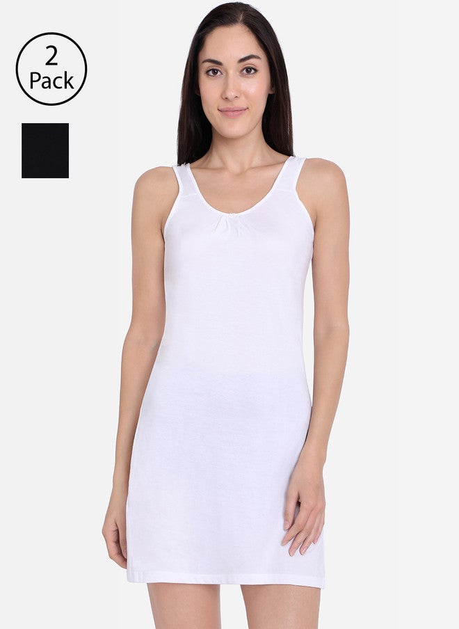 Red Rose Women Pack of 2 White & Black Solid Kurti Slip Camisoles - Image 1