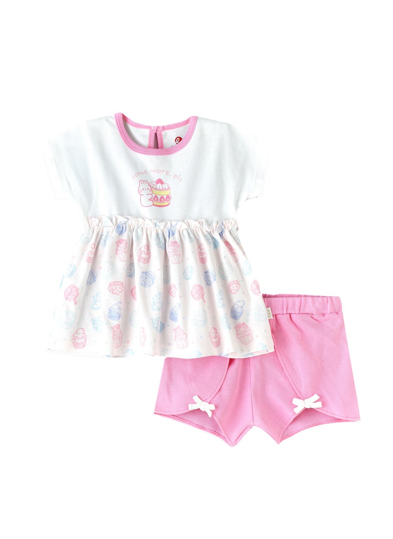 Elegant Kids Baby Girl White and Pink Dress with Bloomers  - Image 1