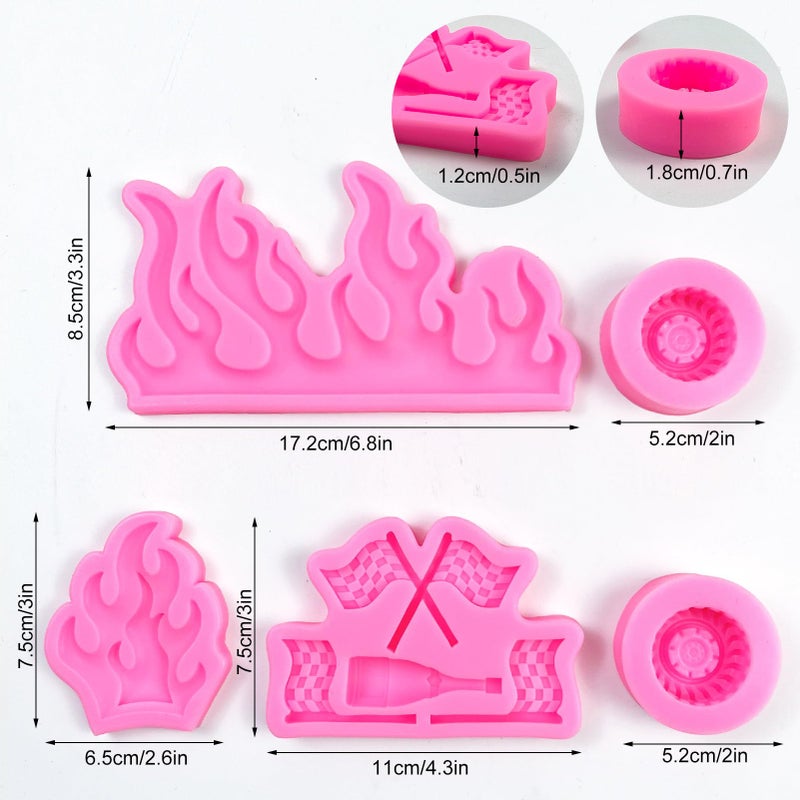 Rainmae Rainmae Flame Fondant Molds  Car Tire Fondant Mold  Hot Fire Silicone Molds  Round Tire Mold  Truck Wheel Shape Mold For Sugar Cake Decoration Cupcake Topper Candy Chocolate Gum Paste Polymer Clay  - Image 3