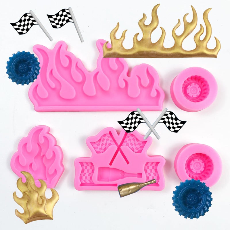 Rainmae Rainmae Flame Fondant Molds  Car Tire Fondant Mold  Hot Fire Silicone Molds  Round Tire Mold  Truck Wheel Shape Mold For Sugar Cake Decoration Cupcake Topper Candy Chocolate Gum Paste Polymer Clay  - Image 2