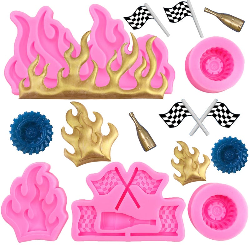 Rainmae Rainmae Flame Fondant Molds  Car Tire Fondant Mold  Hot Fire Silicone Molds  Round Tire Mold  Truck Wheel Shape Mold For Sugar Cake Decoration Cupcake Topper Candy Chocolate Gum Paste Polymer Clay  - Image 1