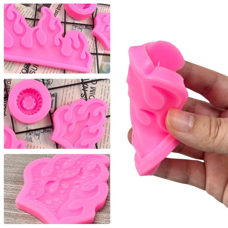 Rainmae Rainmae Flame Fondant Molds  Car Tire Fondant Mold  Hot Fire Silicone Molds  Round Tire Mold  Truck Wheel Shape Mold For Sugar Cake Decoration Cupcake Topper Candy Chocolate Gum Paste Polymer Clay  - Image 4