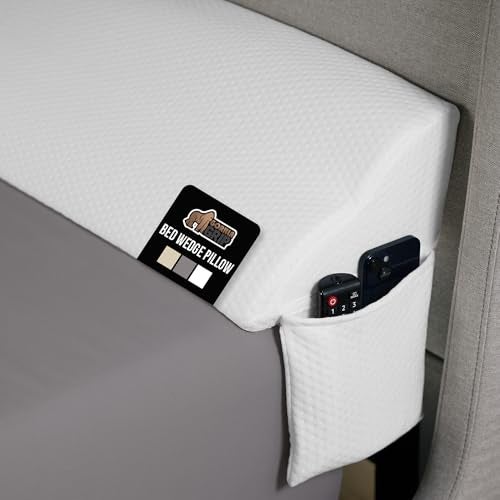 GORILLA GRIP Patent Pending King Bed Wedge Pillow Headboard Gap Filler, US Designed, Comfortable Supportive High Density Foam Pillows, Stay in Place Gripping Dots, Wedges Between Mattress, White - Image 1