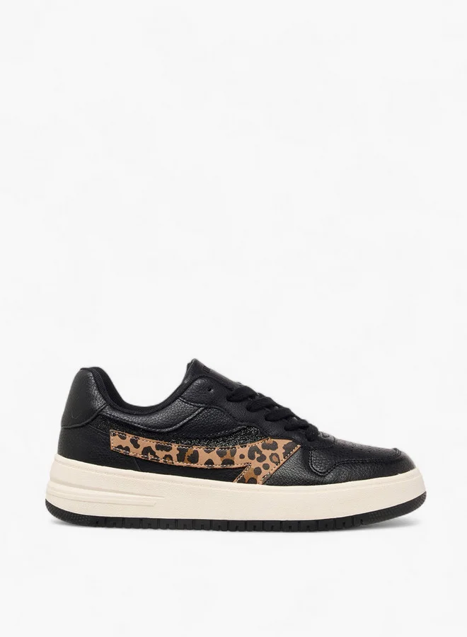 ميسي Women Animal Print Sneakers with Lace-Up Closure