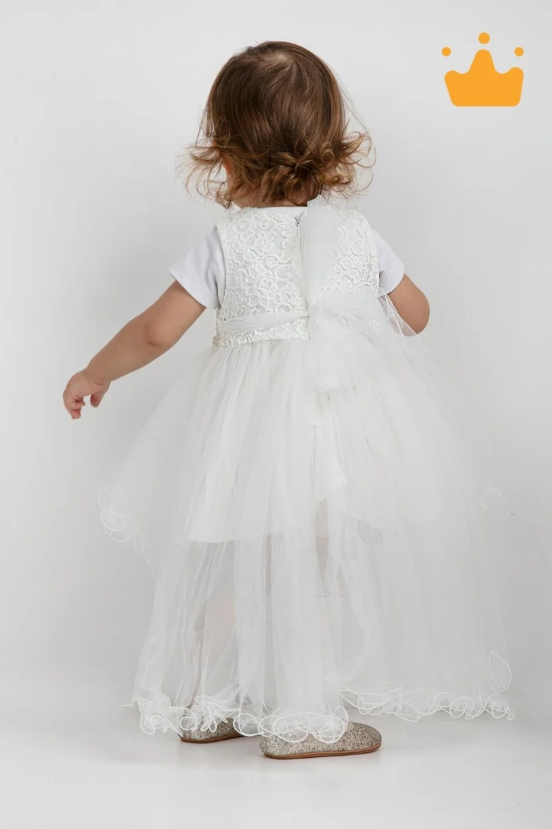 بيبيدولا Minimony 6-24 Months Sleeveless Baby Girl Child Festive Evening Dress Wedding Dress Suit with Tulle Tail 1030