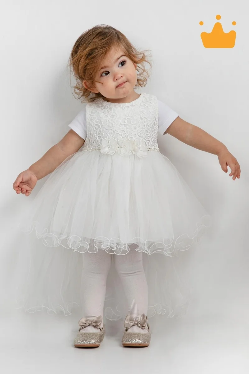 بيبيدولا Minimony 6-24 Months Sleeveless Baby Girl Child Festive Evening Dress Wedding Dress Suit with Tulle Tail 1030