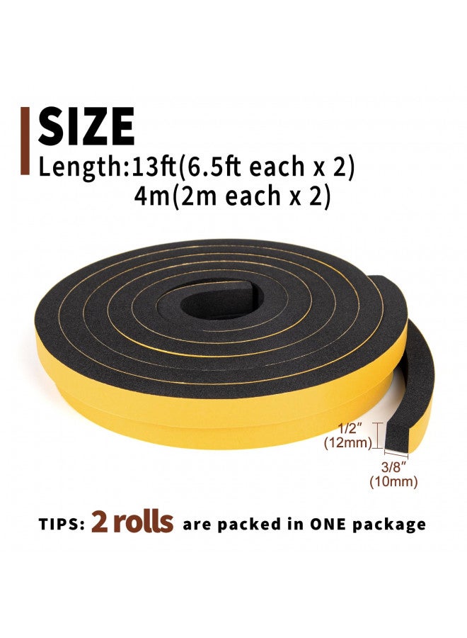 Yotache Foam Tape Weather Stripping for Door 2 Rolls 1/2" W X 3/8" T (New Adhesive Craft), High Density Closed Cell Adhesive Weather Seal Strip Black, 13 Ft Length (2 X 6.5 Ft Each) - Image 3