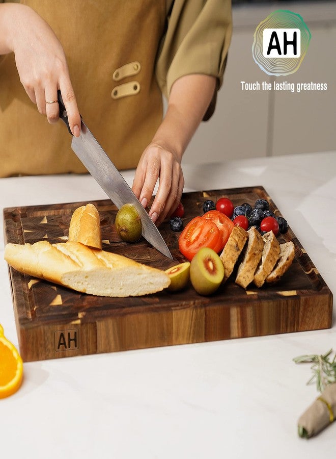AZRHOM End Grain Acacia Wood Cutting Board 17x13x1.5 in Reversible Wood Butcher Block, Large Thick Chopping Board For Kitchen With Juice Groove & Handles (Gift Box) - Image 4