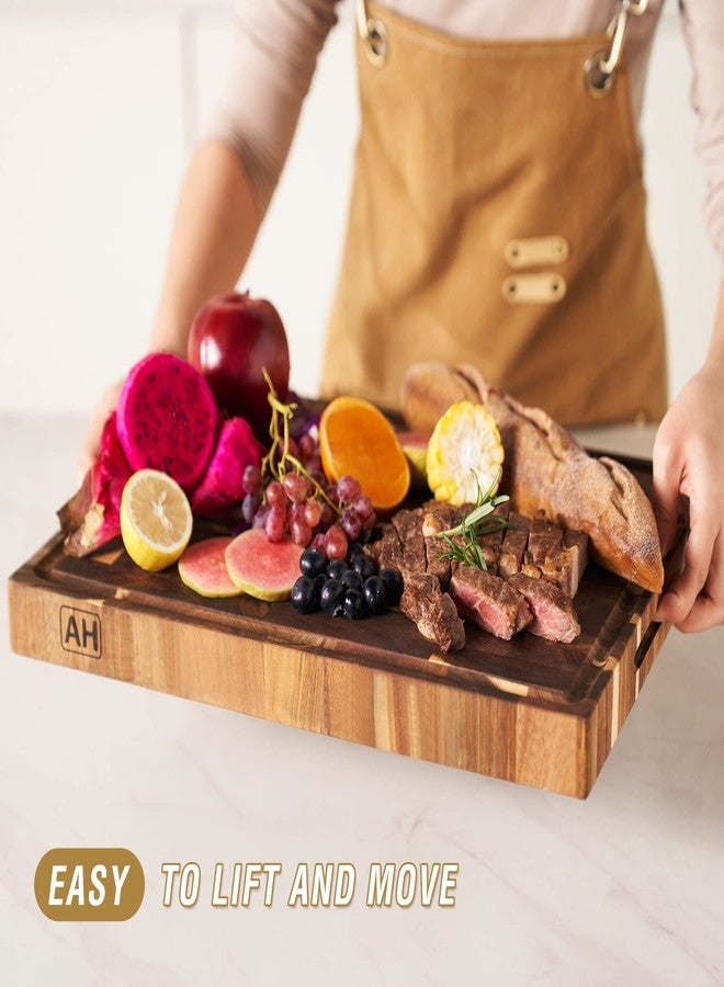 AZRHOM End Grain Acacia Wood Cutting Board 17x13x1.5 in Reversible Wood Butcher Block, Large Thick Chopping Board For Kitchen With Juice Groove & Handles (Gift Box) - Image 5