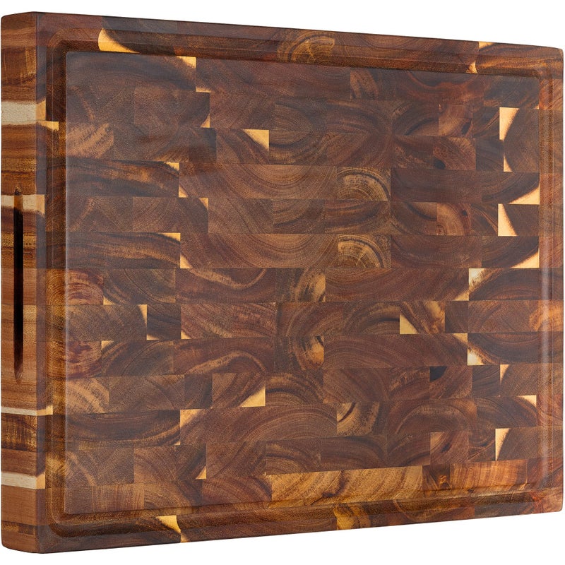 AZRHOM End Grain Acacia Wood Cutting Board 17x13x1.5 in Reversible Wood Butcher Block, Large Thick Chopping Board For Kitchen With Juice Groove & Handles (Gift Box) - Image 1