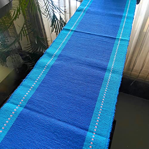 Rangbhar Handloom Ribbed Cotton Table Runner for Living/Dining Room/Home Decor, Anti Skid, Reversible, Machine Washable, 12 X 60 inches, Striped, Navy Blue - Image 2
