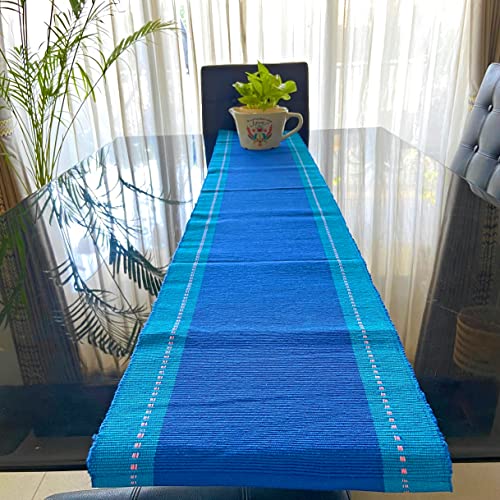 Rangbhar Handloom Ribbed Cotton Table Runner for Living/Dining Room/Home Decor, Anti Skid, Reversible, Machine Washable, 12 X 60 inches, Striped, Navy Blue - Image 3