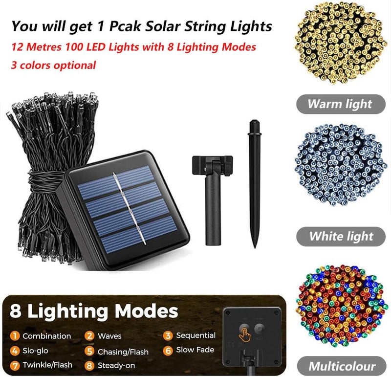 Goodern Solar String Lights,12M 100 LED Outdoor Christmas Twinkle Lights with 8 Modes,Waterproof Solar Powered Fairy Lights for Halloween Xmas Tree Party Wedding Garden Holiday Decorations - Image 2