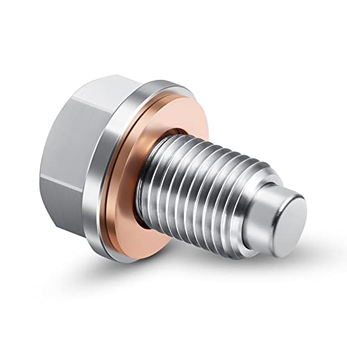 OxyGenie M14 x1.5 Magnetic Oil Drain Plug Stainless Steel Oil Pan Drain Bolt with Red Copper Washer Gaskets Replacement for Ford GM Honda Hyundai KIA and More Select Models - Image 1
