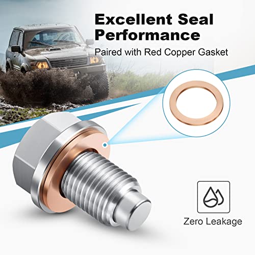 OxyGenie M14 x1.5 Magnetic Oil Drain Plug Stainless Steel Oil Pan Drain Bolt with Red Copper Washer Gaskets Replacement for Ford GM Honda Hyundai KIA and More Select Models - Image 5