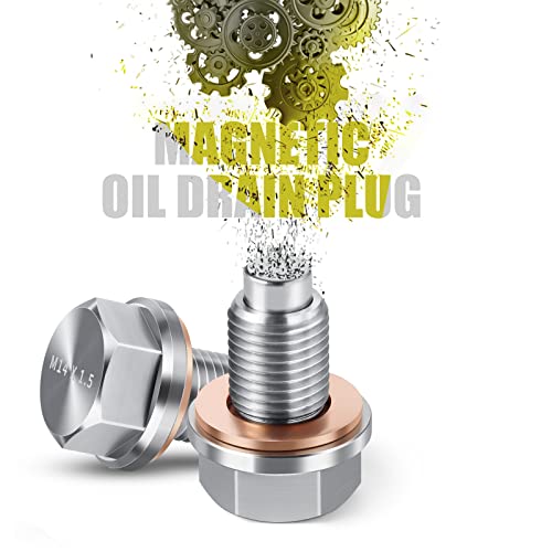 OxyGenie M14 x1.5 Magnetic Oil Drain Plug Stainless Steel Oil Pan Drain Bolt with Red Copper Washer Gaskets Replacement for Ford GM Honda Hyundai KIA and More Select Models - Image 2