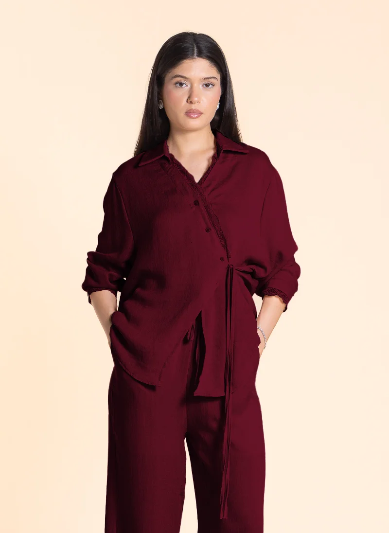 شايبس LACE DETAILED WRAP SHIRT SET