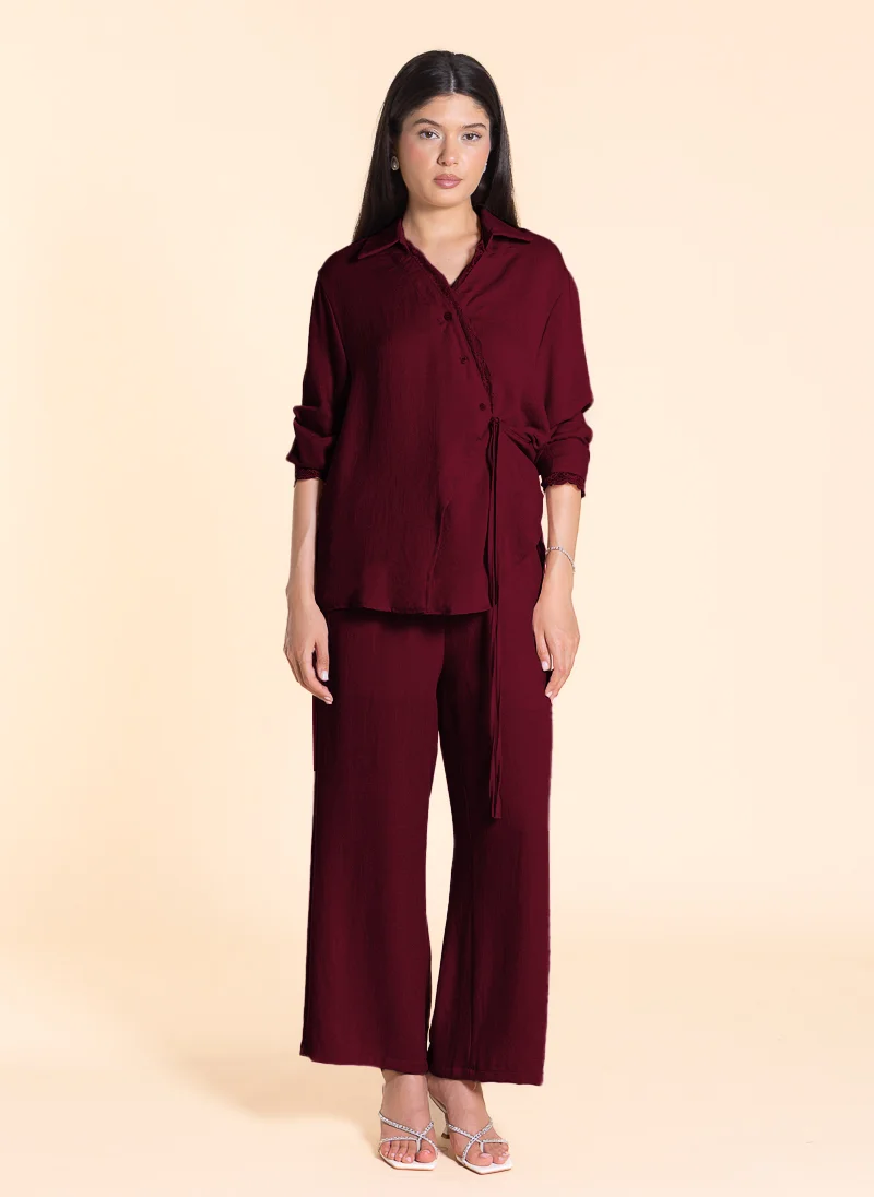 شايبس LACE DETAILED WRAP SHIRT SET