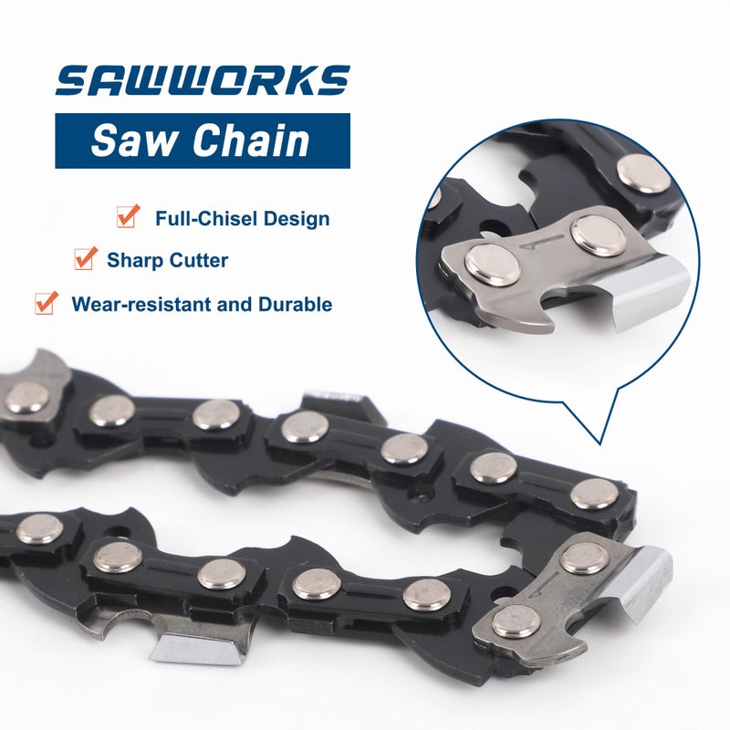 SawWorks 3-Pack 20 Inch Chainsaw Chain, 325" Pitch .058" Gauge 76 Drive Links for Supmix 62cc, WEMARS â€Ž6220G, NEOTEC NCS6200, Blue Max 53543, 52209, 8901, 8902 and More - Image 2