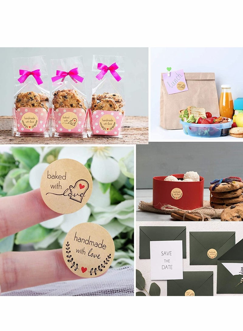 Excefore 1000Pcs/2 Rolls Kraft Paper Thank You Stickers Handmade with Love and Baked with Love Stickers 1 Inch Round DIY Self-Adhesive Stickers Homemade Baking Packing Labels - Image 3