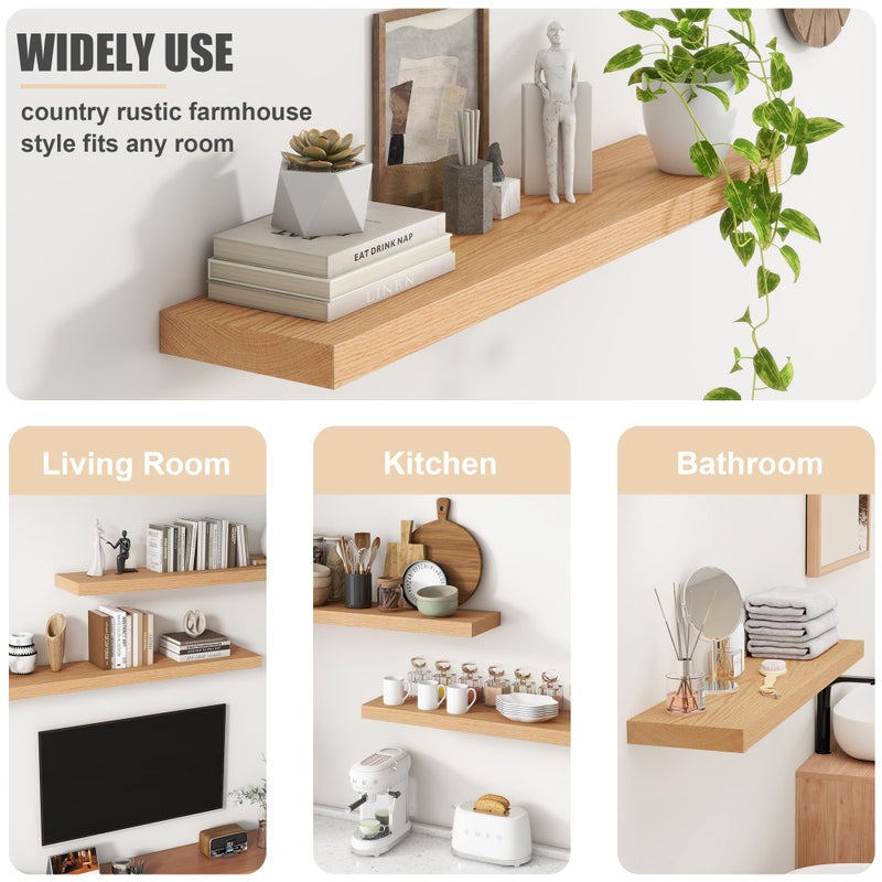 FLYJOE Floating Shelves for Wall, USA-Sourced Oak Wood 24 Inch Wall Shelves Set of 2, Natural Wooden Wall Mounted Picture Ledge Shelf, Nursery Book Storage Shelf Kids Bookshelf, Display Shelf for Bathroom - Image 4