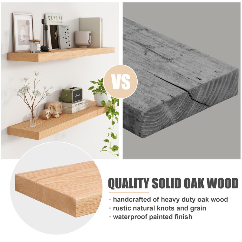FLYJOE Floating Shelves for Wall, USA-Sourced Oak Wood 24 Inch Wall Shelves Set of 2, Natural Wooden Wall Mounted Picture Ledge Shelf, Nursery Book Storage Shelf Kids Bookshelf, Display Shelf for Bathroom - Image 5