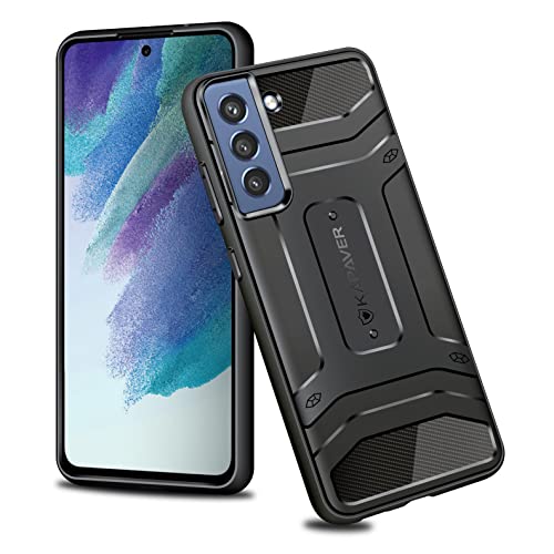 KAPAVER Rugged Cover Case Compatible for Samsung Galaxy S21 FE (Black) - Image 1